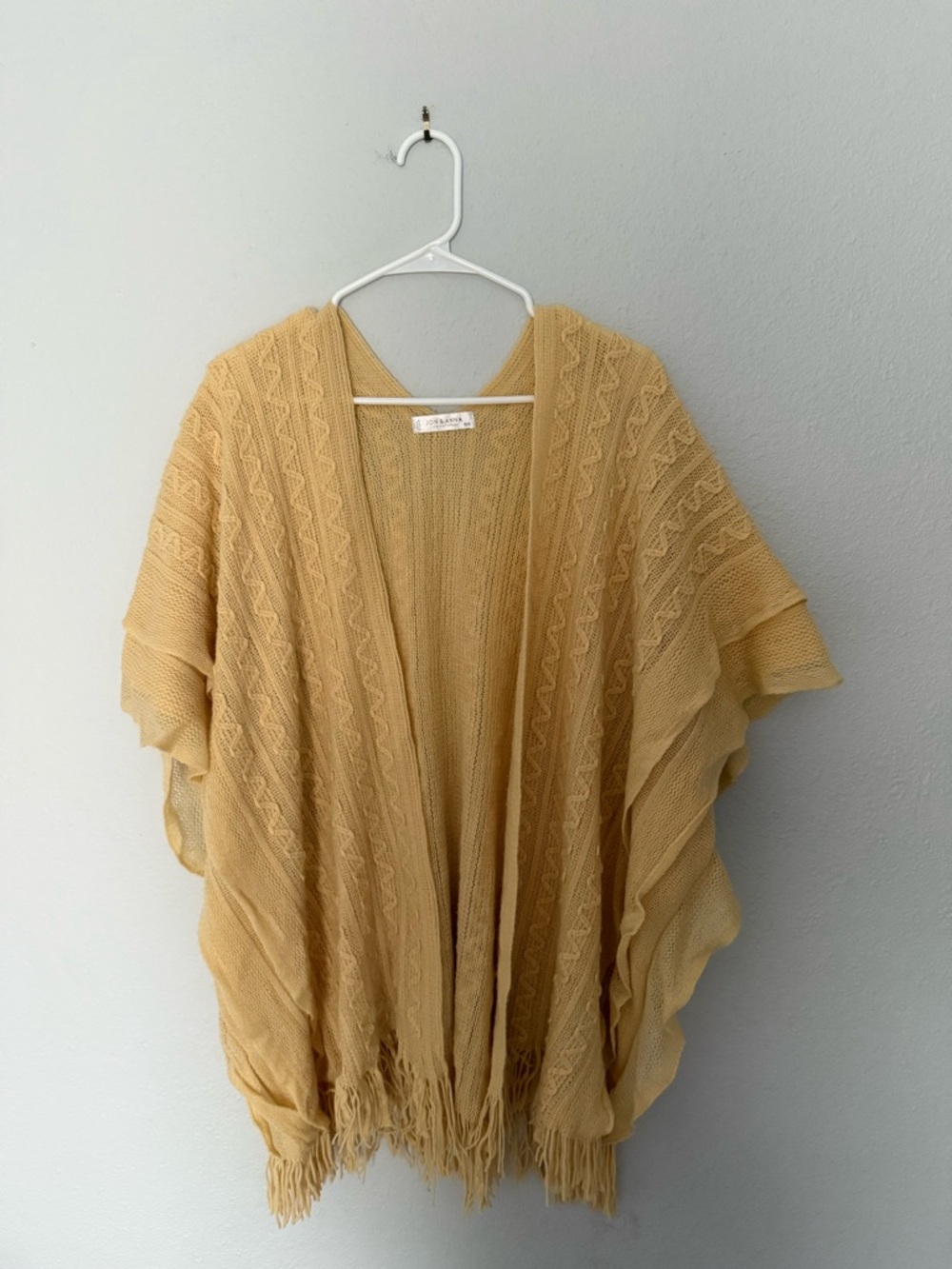 Butter Yellow Knit Poncho with Fringe Hemline
